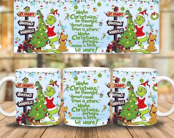 Green Merry Christmas 11oz Mug Wrap PNG, Retro Mean Guy Xmas Mug Wrap, Funny Christmas Movie Coffee Mug PNG, Holiday Digital Download