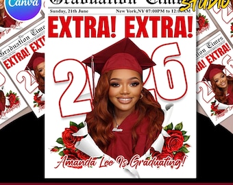 Graduation Newspaper Templates, Class of 2026 Announcement, 2026 Graduation Newspaper, University Class of 2026, Canva Editable
