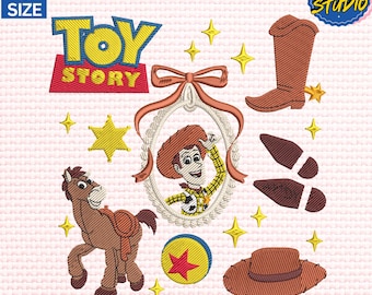 Diseño de bordado de lazo con espejo de dibujos animados mágicos, diseño de bordado de película de juguetes de moda, diseño de bordado de cumpleaños para niño y niña, diseño de bordado de viaje para niña.