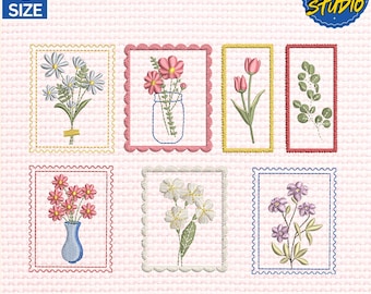 Diseño de bordado de sello postal de flores silvestres: Boho floral (descarga digital)