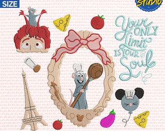 Paris Bistro Mouse Embroidery Design: Retro Kitchen Stitch File (Digital Download)