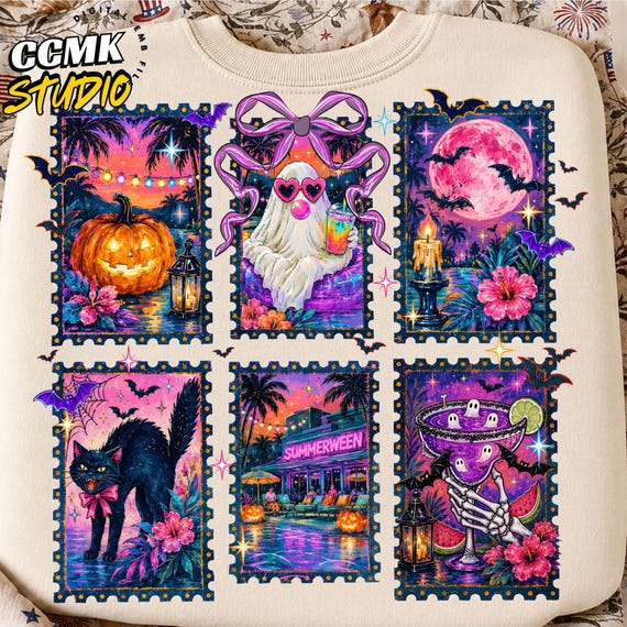 Summerween Vibes PNG, Halloween Summer Ghost Png, Spooky Season, Trendy Haunted House Png, Brushstroke Halloween Png, Floral Fall Png