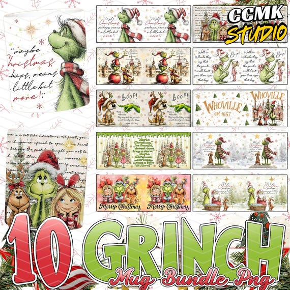 10 Retro Christmas Whoville 11oz Mug Wrap PNG, Mean Guy Christmas Mug Design, Funny Character Holiday Movie Mug Png