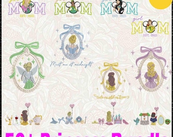 50+ Princess Family Embroidery Bundle, Magic Kingdom Embroidery Design, Vintage Coquette Princess Embroidery Design, Instant Download