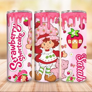 Copo de morango fino de 20 oz, copo de desenho animado dos anos 80 de 20 oz PNG, copo de morango Catoon PNG, copo de morango para presentear amigos