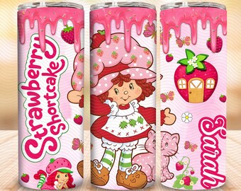 Copo de morango fino de 20 oz, copo de desenho animado dos anos 80 de 20 oz PNG, copo de morango Catoon PNG, copo de morango para presentear amigos