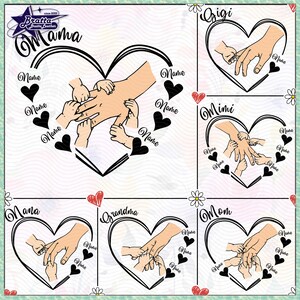 Bundle Benutzerdefinierte Name Hand Kindernamen Png, personalisierte Mama Png, Herz Mama Png, Hände Mama / Oma & Kind Png, glücklicher Muttertag Png