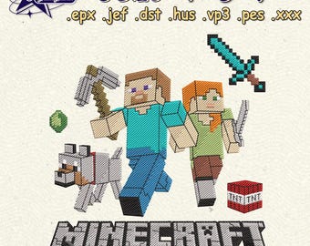 Gaming Embroidery Design, Block Character Embroidery Design, Boys Mining Embroidery Design, Instant Download