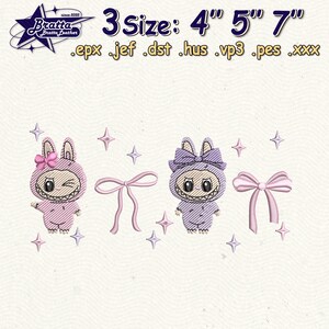 Cartoon Toy Embroidery Design, Fluffy Monster Coquette Bow Embroidery Design, Cute Little Monster Embroidery Design, Instant Download