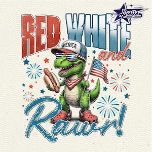赤、白、そしてRawrのPng画像、T-Rex恐竜Png画像、独立記念日の子供用Png画像、アメリカの恐竜ファミリーお揃いシャツPng画像、独立記念日Png画像、アメリカの男の子Png画像