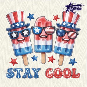 面白い「Stay Cool」PNG、アメリカンポップシクルPNG、赤白クールPNG、独立記念日の子供たちPNG、愛国的な男の子と女の子PNG、独立記念日PNG
