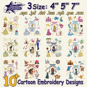 Princess Family Embroidery Bundle, Magic Kingdom Embroidery Design, Vintage Coquette Princess Embroidery Design, Instant Download