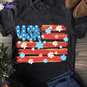 花のブラシストロークのアメリカ国旗PNG、7月4日のイエスPNG、7月4日のPNGデザイン、イエス・キリストのデジタルPNG、アメリカ国旗、アメリカ国旗の花PNG