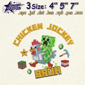 Pixel Cartoon Embroidery Design, Funny Pixel Chicken Embroidery Design,  Lava Chicken Bruh Embroidery Design, Instant Download