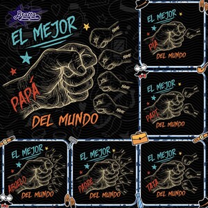 Personalized Toddler Kid El Mejor Papa Del Mundo Fist Bump Png Bundle, Vintage Spanish Papá Png, Custom Father's Day Png, Latina Dad Gift