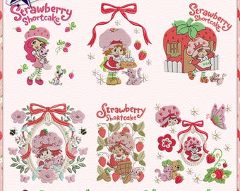 Paquete de bordado de 6+ Strawberry Girl, diseño de bordado Magic Kingdom, archivo de bordado de dibujos animados de fresas vintage, Festival de la Fresa