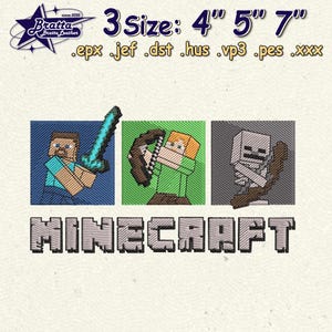 Pixel Gamer Embroidery Design, Game Inspired Embroidery Design, Movie Cartoon Embroidery Design, Instant Download