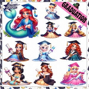 10+ Cartoon Princess Graduation 2025 Png Bundle, Cartoon Character Grad Png, Cartoon Senior 2025 Png, Cartoon Graduate Png