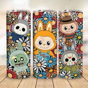 Halloween Monster Doll 20 oz Straight Tumbler Wrap Design, Kawaii Monsters Halloween 20oz PNG for Sublimation, Halloween Horror Movie Png