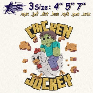 Pixel Chicken Lover Embroidery Design, Chicken Jockey Embroidery Design, Movie Cartoon Embroidery Design, Instant Download