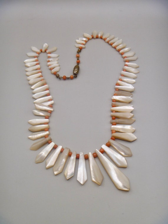 Antique Mother of Pearl and Coral Necklace