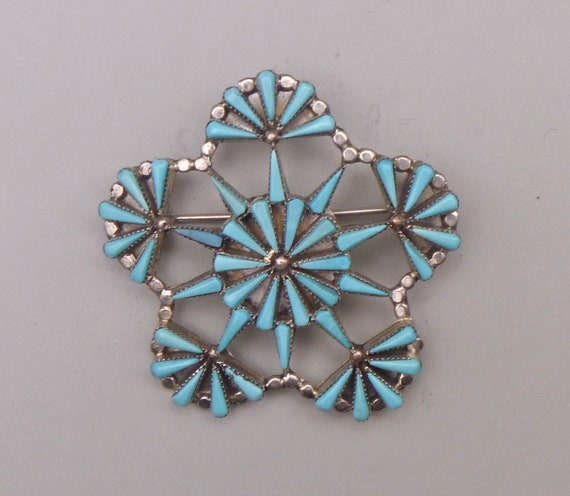 Zuni Turquoise and Sterling Needlepoint Pin - image 1