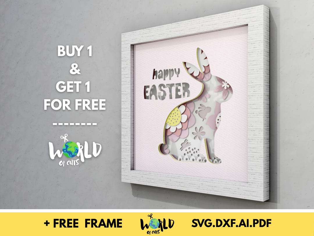 Bunny Easter 3D Shadow Box SVG Rabbit Paper Cut Light Box Cricut Files ...