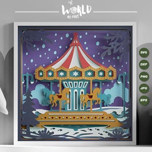3D Carousel Shadow Box SVG: Layered Paper Cut File (Digital Download)