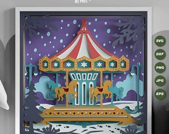 3D Karussell Shadow Box SVG: Papierschnittdatei (Digitaler Download)
