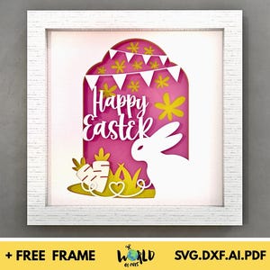 Happy Easter 3D Shadow Box svg Easter Paper Cut Light Box Cricut Files 3D Easter Shadow Box Layered Cardstock svg For Cricut, For Silhouette