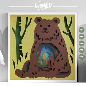 Bear 3D Shadow box SVG Layered Cutting Files SVG Lightbox For Cricut and Silouhette, Multilayered Paper Cut Animal Shadow Box SVG Template.