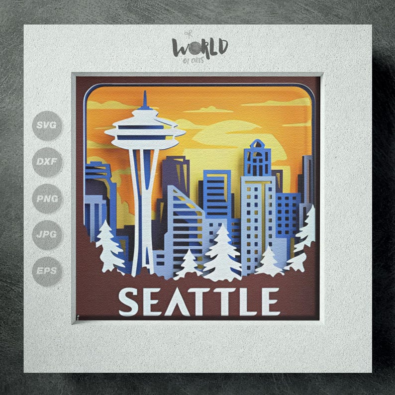 Seattle Skyline Shadow Box SVG: 3D Layered Paper Cut Template - Etsy