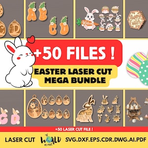 Lot de Pâques découpé au laser Svg, ornements de Pâques Svg, panier de Pâques 3D fichiers découpés au laser Mega Bundle, téléchargement immédiat découpé au laser pour Pâques