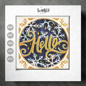 3D Hello Winter Shadow box SVG layered shadow box svg Cutting Files SVG and Silouhette, Multilayered Paper Cut Shadow Box SVG Template.