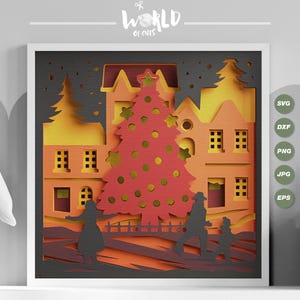Christmas Shadow Box: 3D Winter Night Town Papercut (SVG Digital)