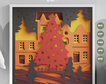 Christmas Shadow Box: 3D Winter Night Town Papercut (SVG Digital)