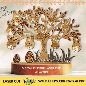Fichiers découpés au laser SVG arbre de Pâques lapin en couches, lapins arbre multicouche découpé au laser arbre de Pâques téléchargement numérique découpé au laser pour Pâques