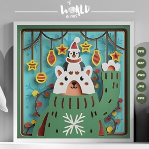3D Bear & Penguin Christmas Shadow Box SVG: Cricut Project (Digital Download)