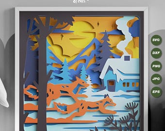 3D Winter Fox Shadow Box SVG: Layered Paper Cut Template (Digital Download)