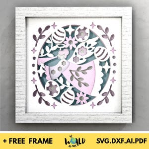 Caixa de sombra de anjo de Páscoa SVG Caixa de luz de corte de papel de Páscoa Arquivos Cricut Caixa de sombra de ovo de Páscoa 3D Cartão em camadas SVG para Cricut para Silhouette