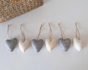Hanging Felt Heart Decoration, 100% wool embroidery ornament home decor, Valentine's, Christmas, Easter, mother's day, cottage, anniversary