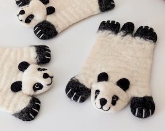 Hand-Felted Panda Coaster: Quirky Wool Drink Mat Mug Rug