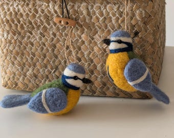 Blue tit bird decoration wool needle felt