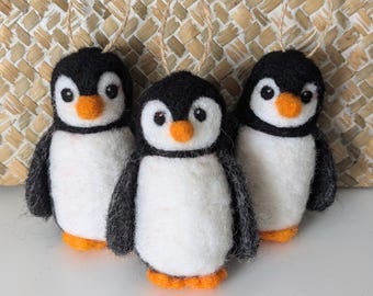 Wool Felt Penguin Ornament: Plastic-Free decoration, Handmade Christmas Home Decor