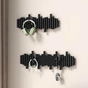 Solid Wood Black Piano Coat Rack, Wooden Piano Hook Coat Hat Key Towel Rack Storage Organizer, Modern Minimalist Hidden Hook Wall Mount Rack