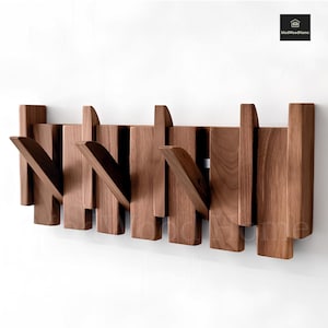 Solid Wood Coat Hanger, Wooden Piano Hanger, Piano Key Coat Rack, Midcentury Modern Wall Decor, Flip Down Hook Rack, Modern Wooden Coat Rack