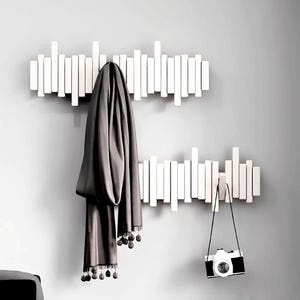 Wooden Piano Coat Rack, White Piano Coat Hanger, Wall Mount Piano Key Flip Hooks, Key Coat Hat Towel Rack, Modern Minimalist Cute Coat Rack