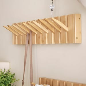 Solid Wood Piano Coat Rack, Hat Coat Towel Hanger, Magnetic Flip Piano Hooks, Midcentury Modern Wall Decor, Wall Mounted Entryway Coat Rack