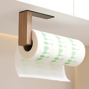 Portarrollos de papel higiénico moderno, de madera de nogal, para pared o debajo de gabinetes, de acero, decoración minimalista moderna de mediados de siglo para cocina.