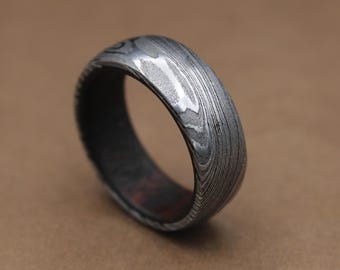 Damascus Whiskey Barrel Ring, Engagement Ring, Silver Ring, Mens Wedding Band, Promise Ring, Wedding Band, Vintage Ring, Mens Wedding Bands